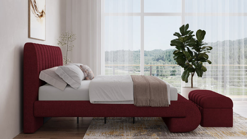 Savage King-size Maximalist Upholstered Bed in Ruby Chenille