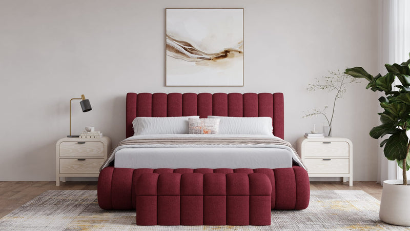 Savage Queen-size Maximalist Upholstered Bed in Ruby Chenille