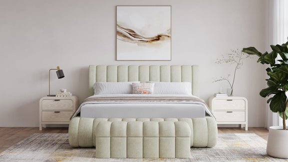 Savage California King-size Maximalist Upholstered Bed in Sandy Chenille