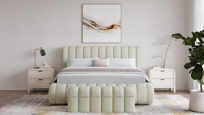 Savage California King-size Maximalist Upholstered Bed in Sandy Chenille