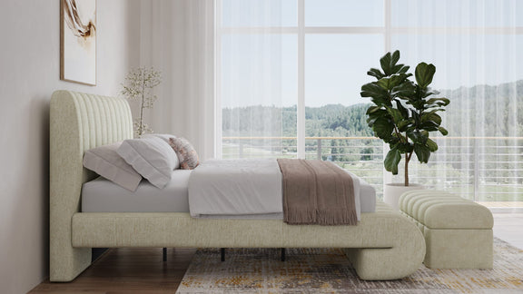 Savage Queen-size Maximalist Upholstered Bed in Sandy Chenille