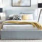 Shelby California-King Size Upholstered Skirted Storage Panel Bed in Sky
