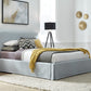 Shelby California-King Size Upholstered Skirted Storage Panel Bed in Sky