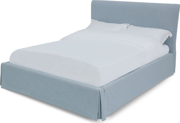 Shelby California-King Size Upholstered Skirted Storage Panel Bed in Sky
