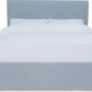 Shelby California-King Size Upholstered Skirted Storage Panel Bed in Sky