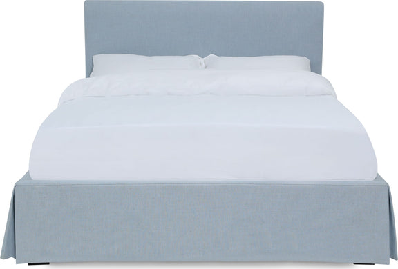 Shelby California-King Size Upholstered Skirted Storage Panel Bed in Sky