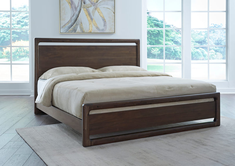 Sol Queen-size Acacia Wood Platform Bed in Brown Spice