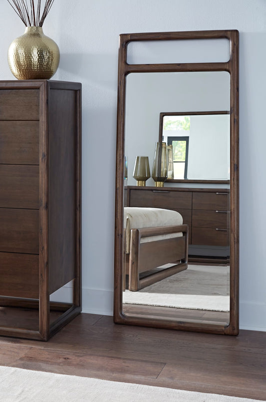 Sol Beveled Glass Floor Mirror in Brown Spce