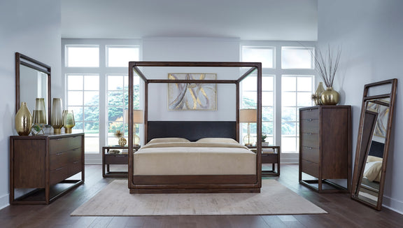 Sol Beveled Glass Floor Mirror in Brown Spce