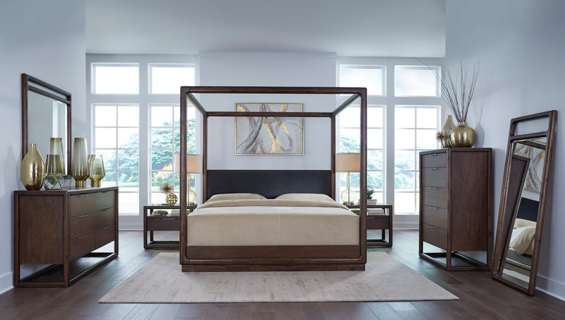 Sol Beveled Glass Floor Mirror in Brown Spce