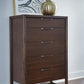 Sol Five Drawer Acacia Wood Chest in Brown Spice