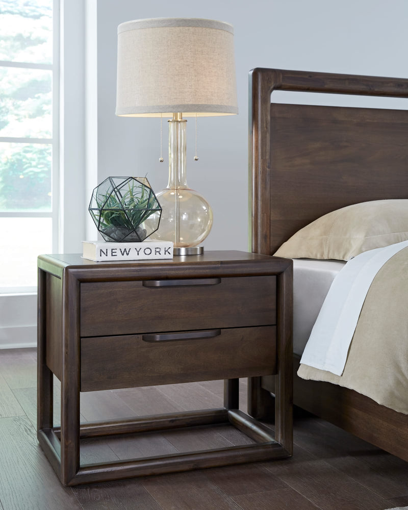 Sol Two Drawer USB-Charging Nightstand in Brown Spice
