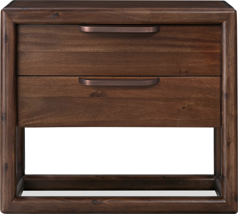 Sol Two Drawer USB-Charging Nightstand in Brown Spice