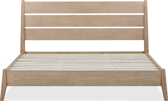 Sumire Queen-size Slatted Ash Wood Platform Bed in Ginger