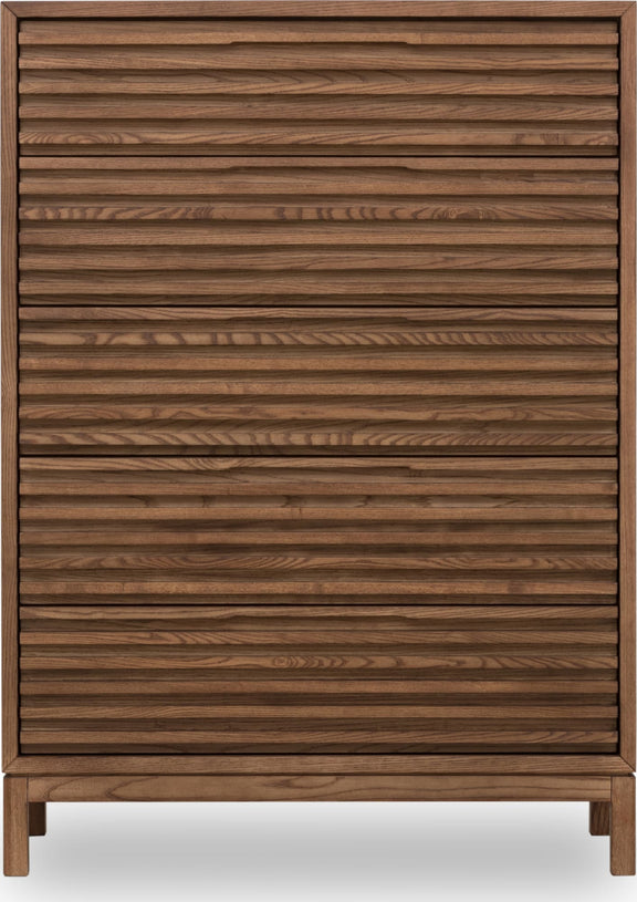Tanner Five Drawer Ash Wood Chest in Roux
