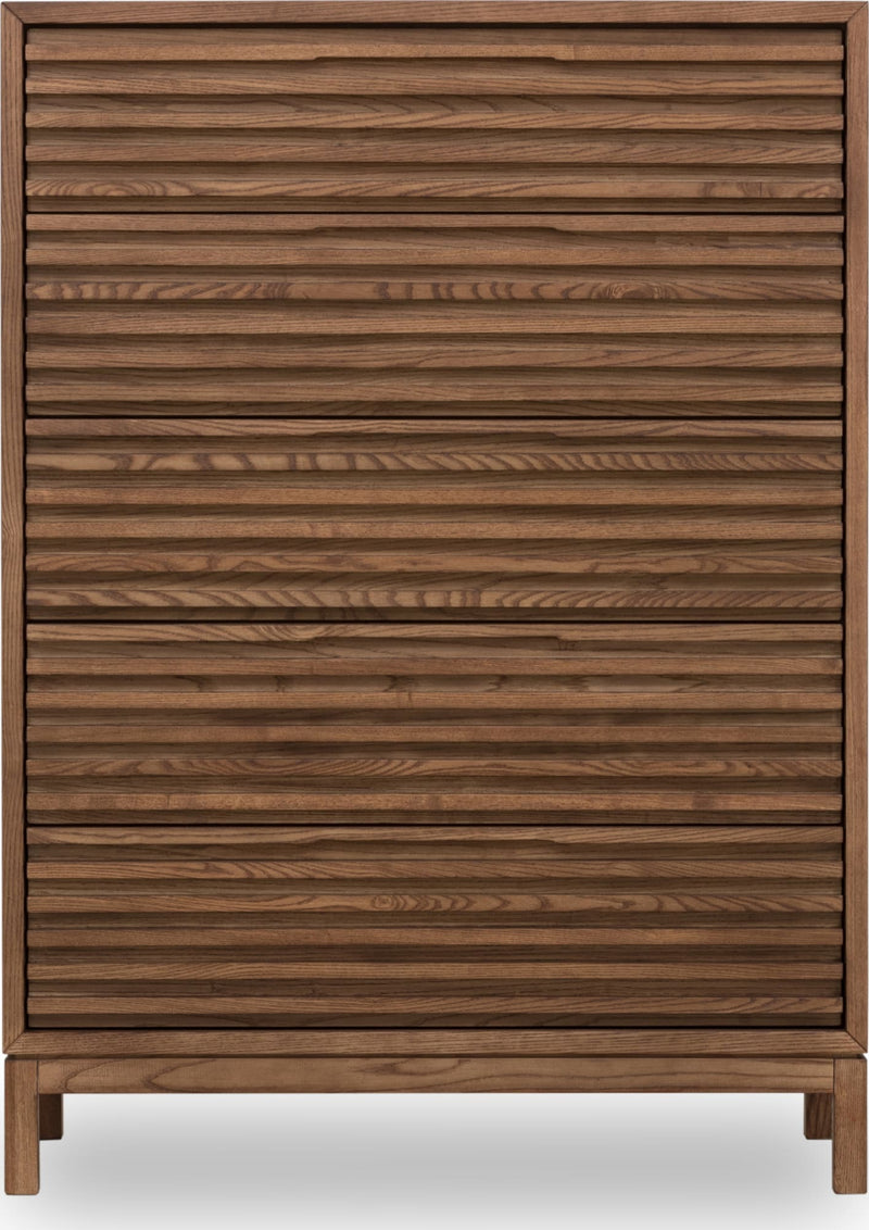 Tanner Five Drawer Ash Wood Chest in Roux