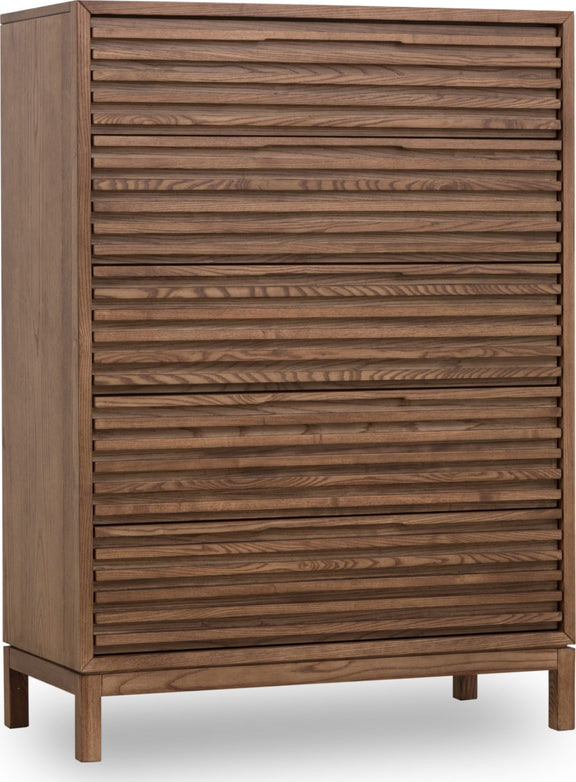 Tanner Five Drawer Ash Wood Chest in Roux