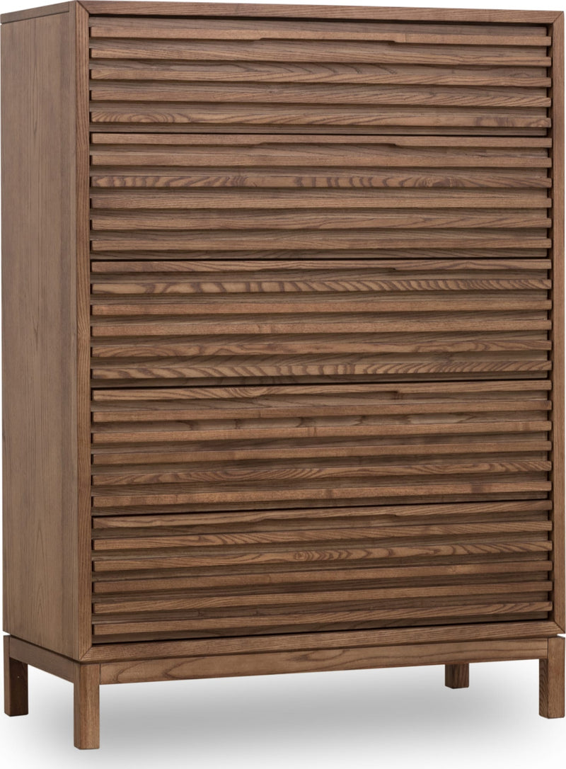 Tanner Five Drawer Ash Wood Chest in Roux