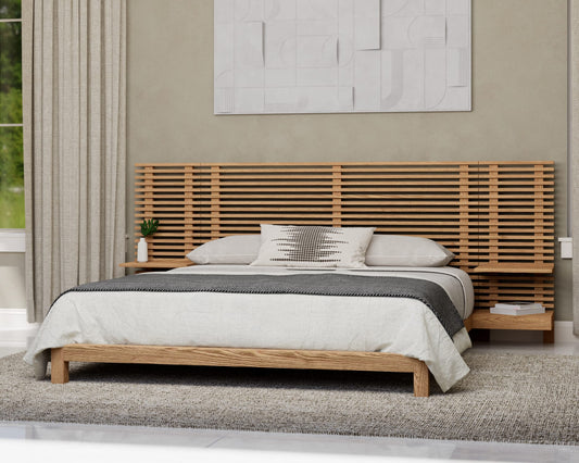 Tanner Full-size Solid Ash Wall Bed with Integrated Nightstands in Flaxen