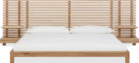 Tanner California King-size Solid Ash Wall Bed with Integrated Nightstands in Flaxen