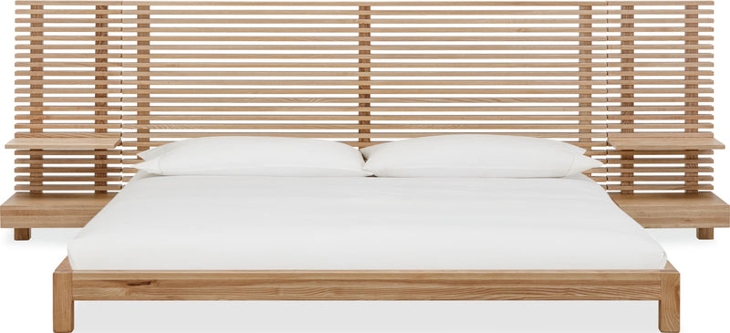 Tanner California King-size Solid Ash Wall Bed with Integrated Nightstands in Flaxen