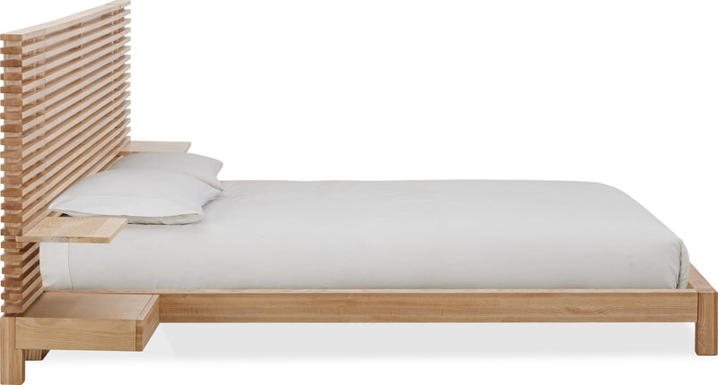 Tanner King-size Solid Ash Wall Bed with Integrated Nightstands in Flaxen