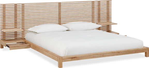 Tanner Full-size Solid Ash Wall Bed with Integrated Nightstands in Flaxen
