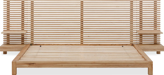Tanner Queen-size Solid Ash Wall Bed with Integrated Nightstands in Flaxen