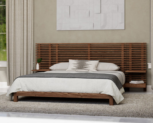 Tanner King-size Solid Ash Wall Bed with Integrated Nightstands in Roux
