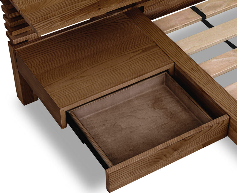 Tanner California King-size Solid Ash Wall Bed with Integrated Nightstands in Roux