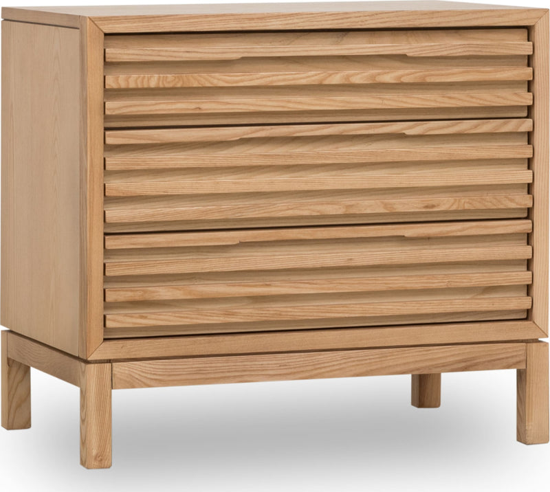 Tanner Three Drawer Ash Wood Nightstand in Flaxen