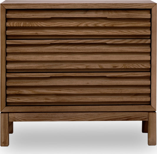 Tanner Three Drawer Ash Wood Nightstand in Roux
