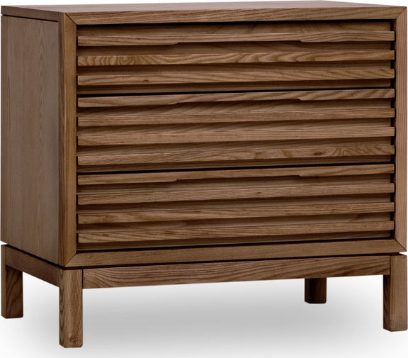 Tanner Three Drawer Ash Wood Nightstand in Roux