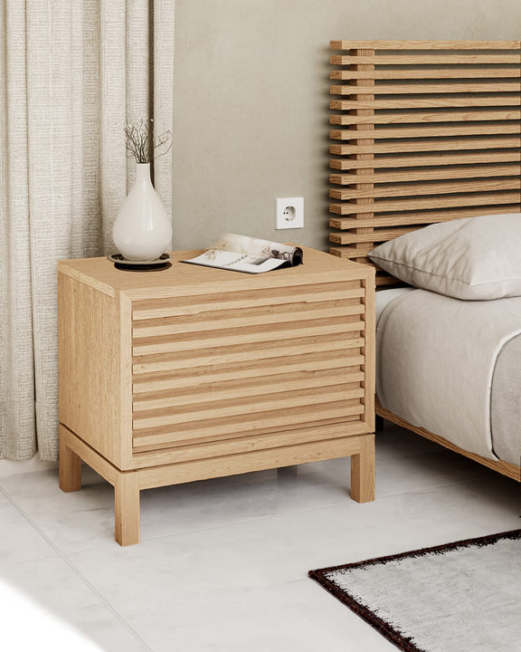Tanner Two Drawer Ash Wood Nightstand in Flaxen