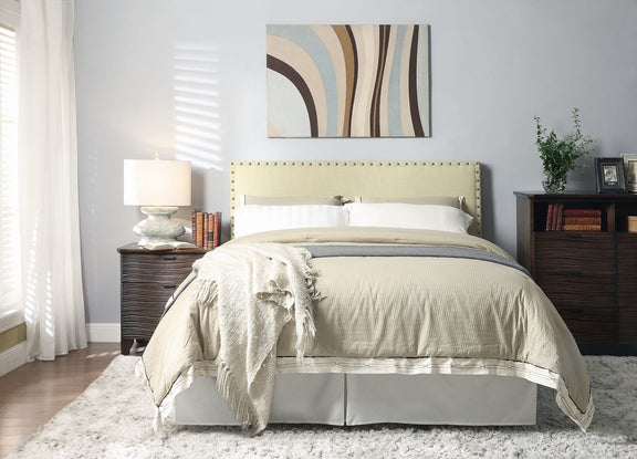 Tavel King-size Nailhead Upholstered Headboard in Tumbleweed