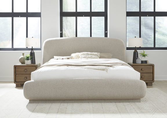 Tirimbina King-size Chenille Upholstered Platform Bed in Hyena