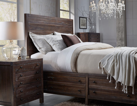 Townsend California King-size Solid Wood Storage Bed in Java