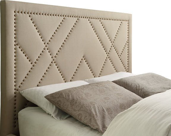 Vienne Full-size Nailhead Patterned Upholstered Headboard in Powder