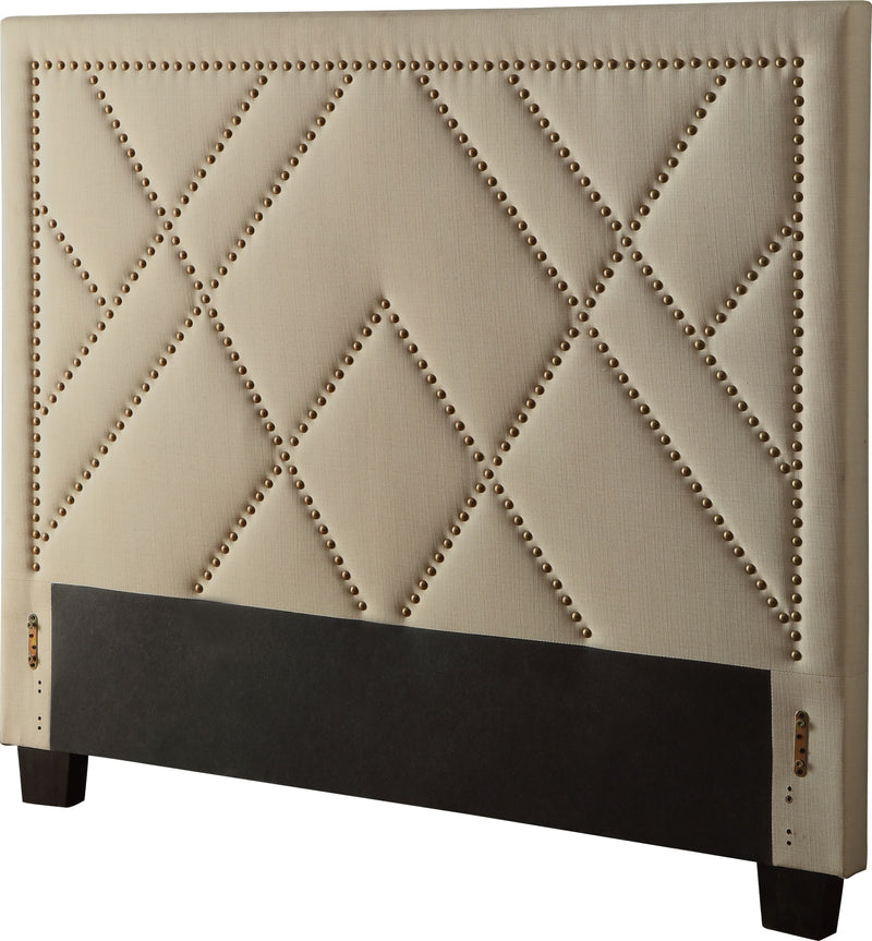 Vienne Full-size Nailhead Patterned Upholstered Headboard in Powder