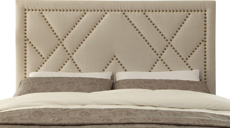 Vienne Full-size Nailhead Patterned Upholstered Headboard in Powder
