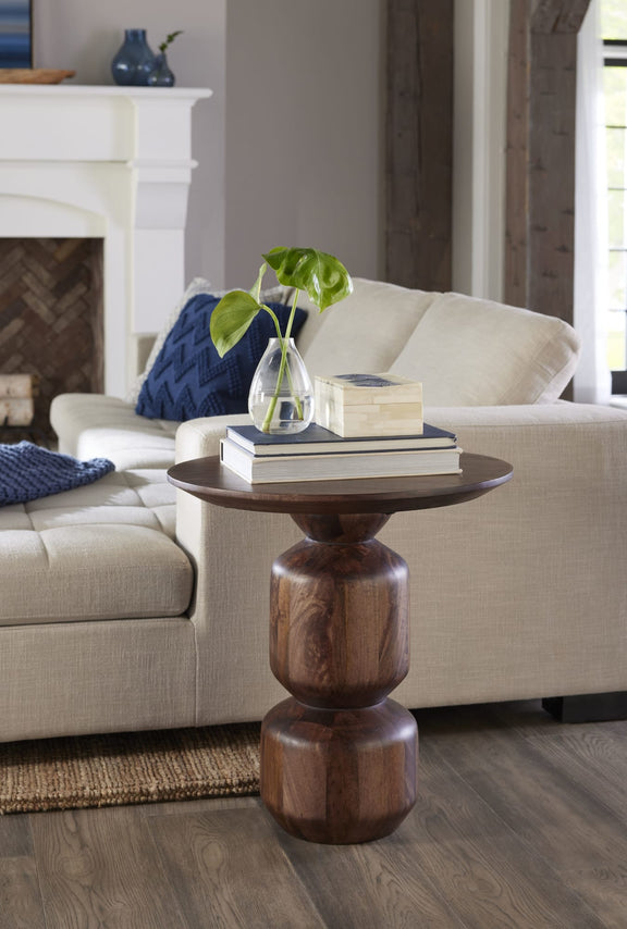 Virton Solid Wood Round End Table in Smoked Brown