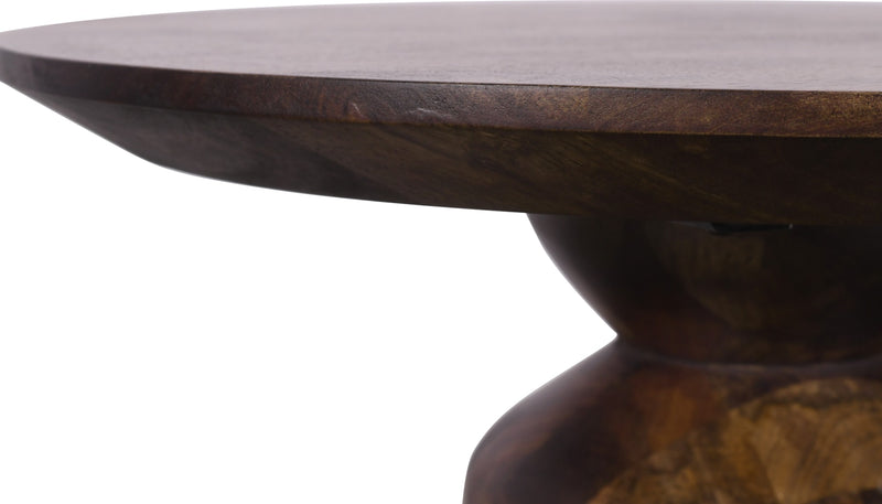 Virton Solid Wood Round End Table in Smoked Brown