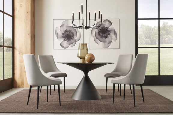 Winston Stone Top Metal Base Round Dining Table in Black