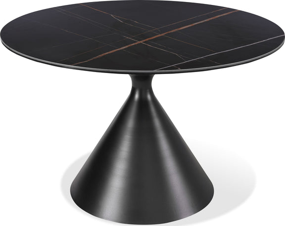 Winston Stone Top Metal Base Round Dining Table in Black