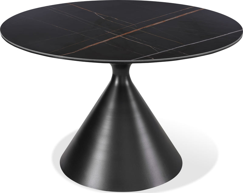 Winston Stone Top Metal Base Round Dining Table in Black
