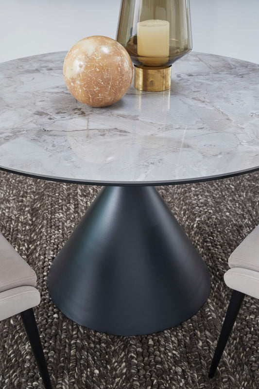 Winston Stone Top Metal Base Round Dining Table in Grigio