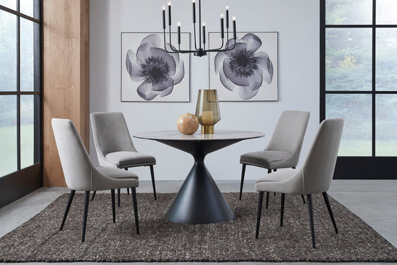 Winston Stone Top Metal Base Round Dining Table in Grigio