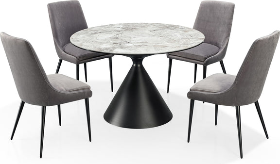 Winston Stone Top Metal Base Round Dining Table in Grigio