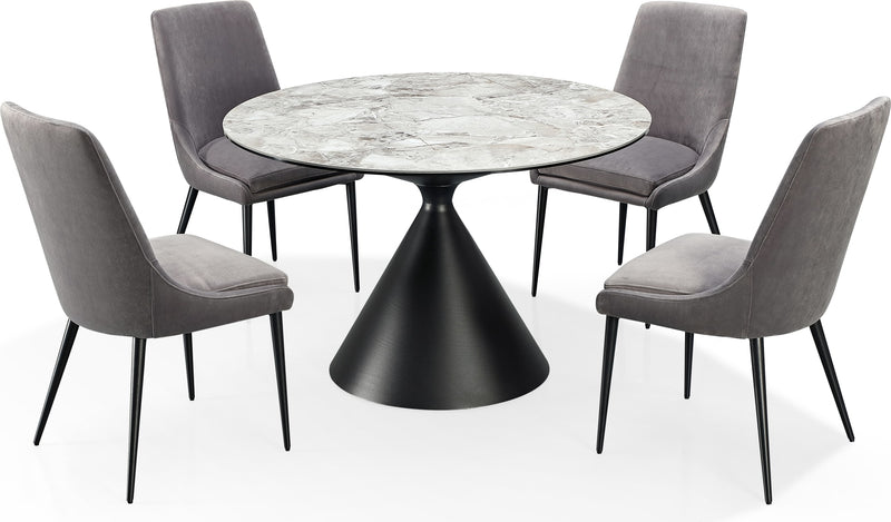 Winston Stone Top Metal Base Round Dining Table in Grigio