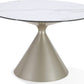 Winston Stone Top Metal Base Round Dining Table in Oat Milk and Champagne